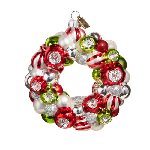 ERIC CORTINA RED, GREEN AND WHITE WREATH ORNAMENT