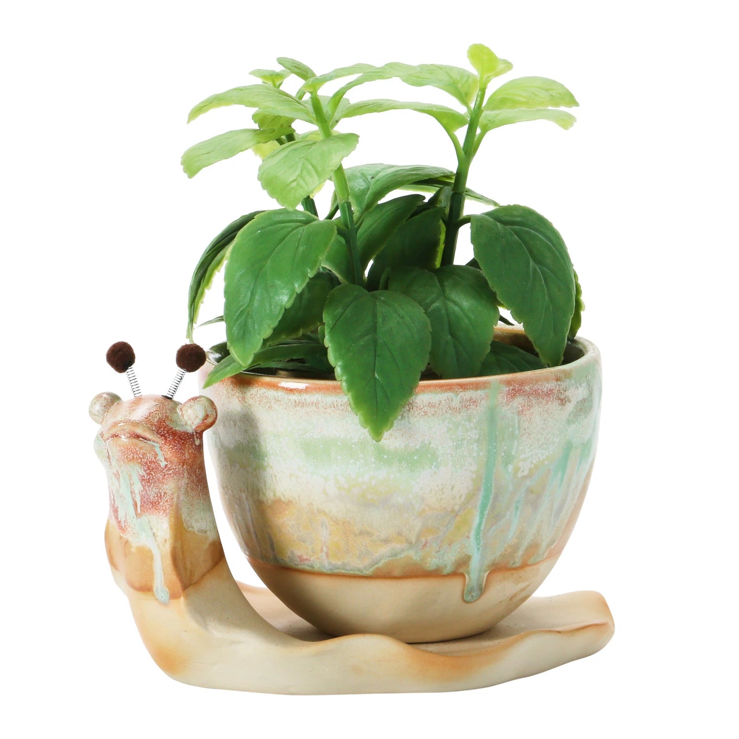 Stoneware Snail Planter with Glaze, Set of 2