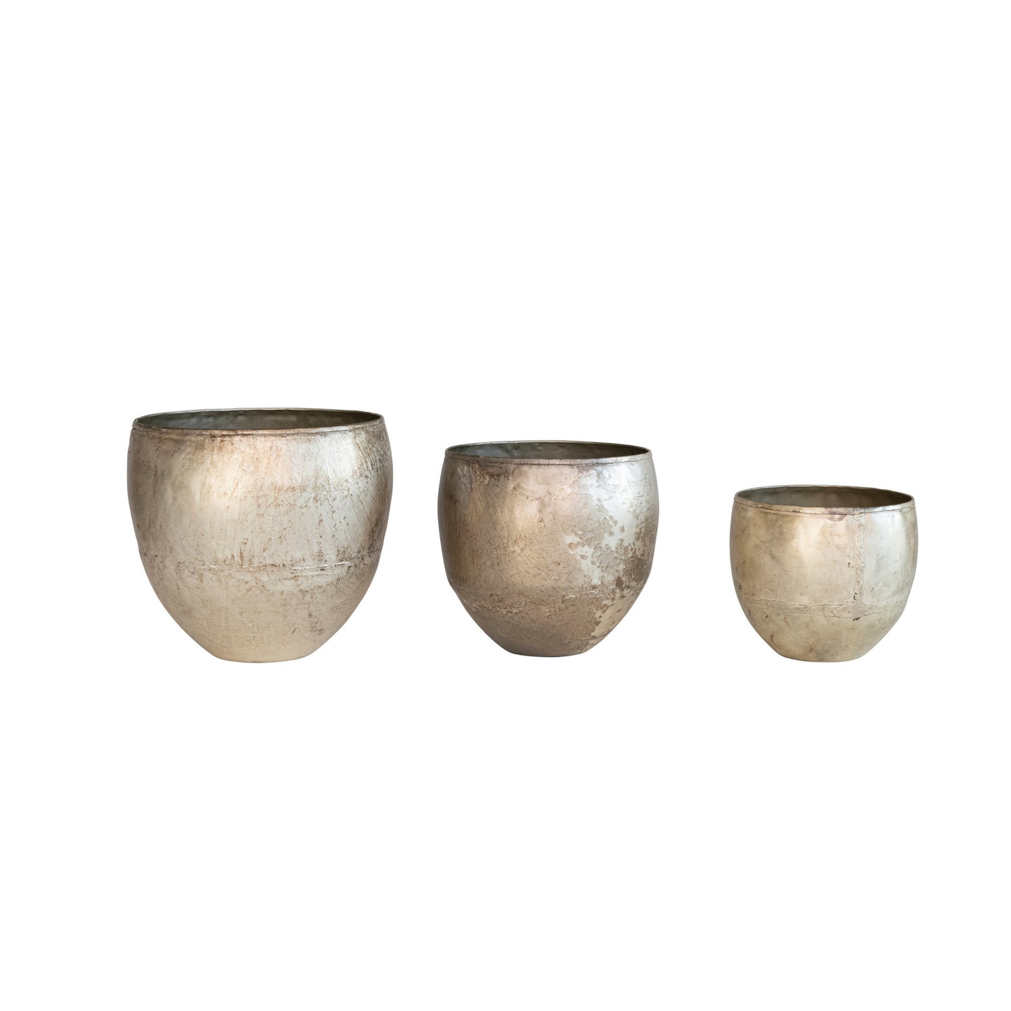 Metal Planters, Distressed Pewter Finish, Set of 3 (Holds 6", 5" & 4" Pots)