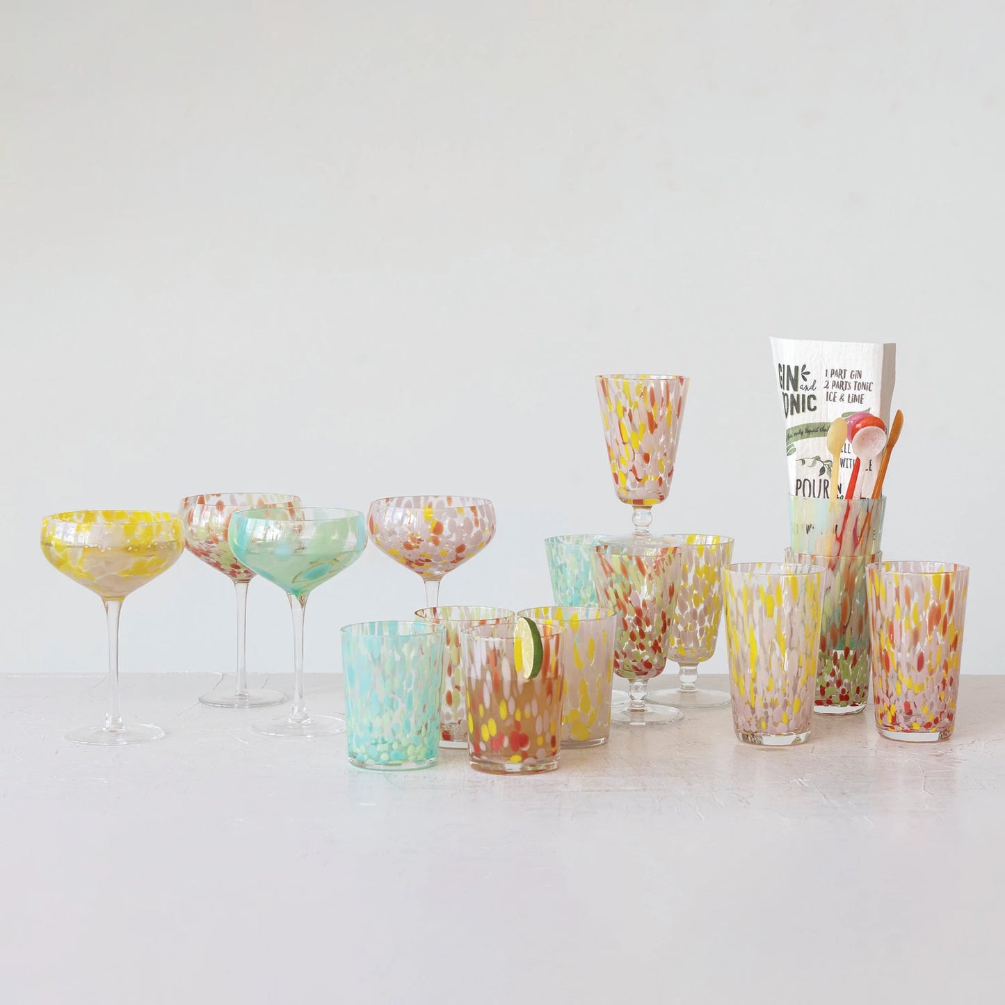 Blown Stemmed Confetti Champagne/Coupe Glass, 4 Styles