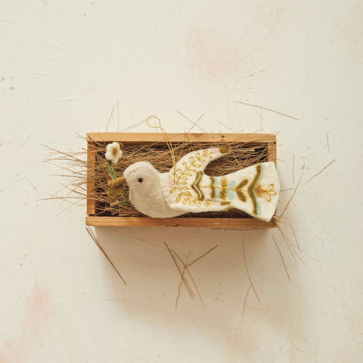Handmade Wool Felt Dove Ornament w/ Embroidery