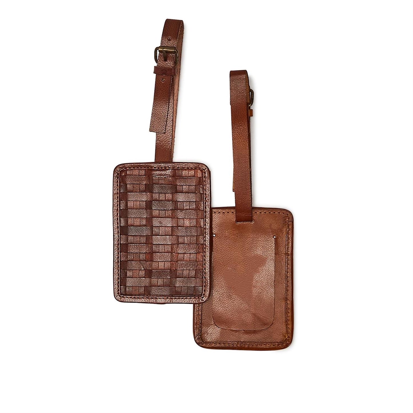 Chestnut Woven Leather Luggage Tag