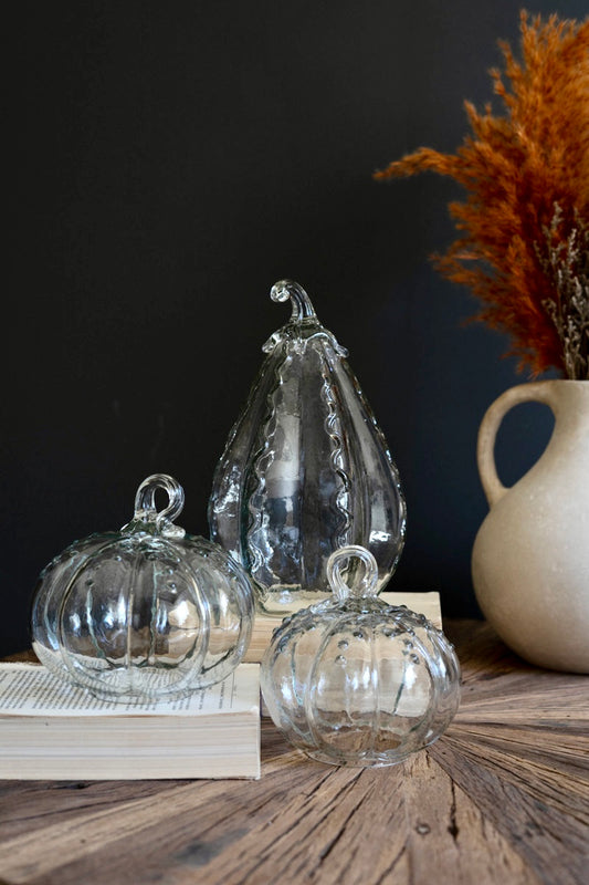 Set of 3 Clear Glass Pumpkins