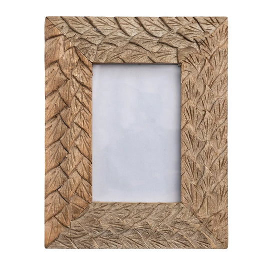 Hand-Carved Mango Wood & Glass Photo Frame, Natural (Holds 4" x 6" Photo)