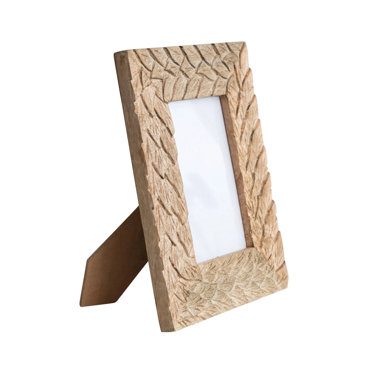 Hand-Carved Mango Wood & Glass Photo Frame, Natural (Holds 4" x 6" Photo)