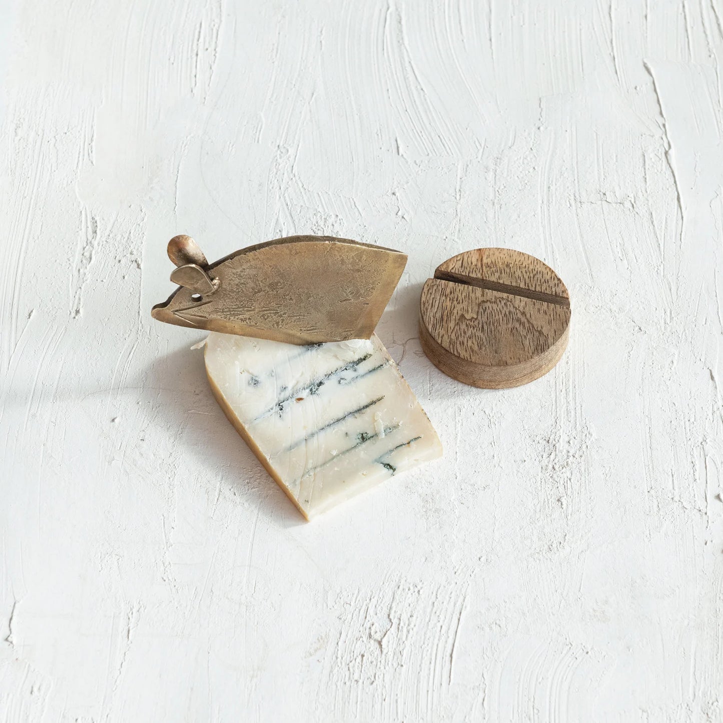 Hand-Forged Metal Mouse Shaped Cheese Knife w/ Mango Wood Stand, Set of 2