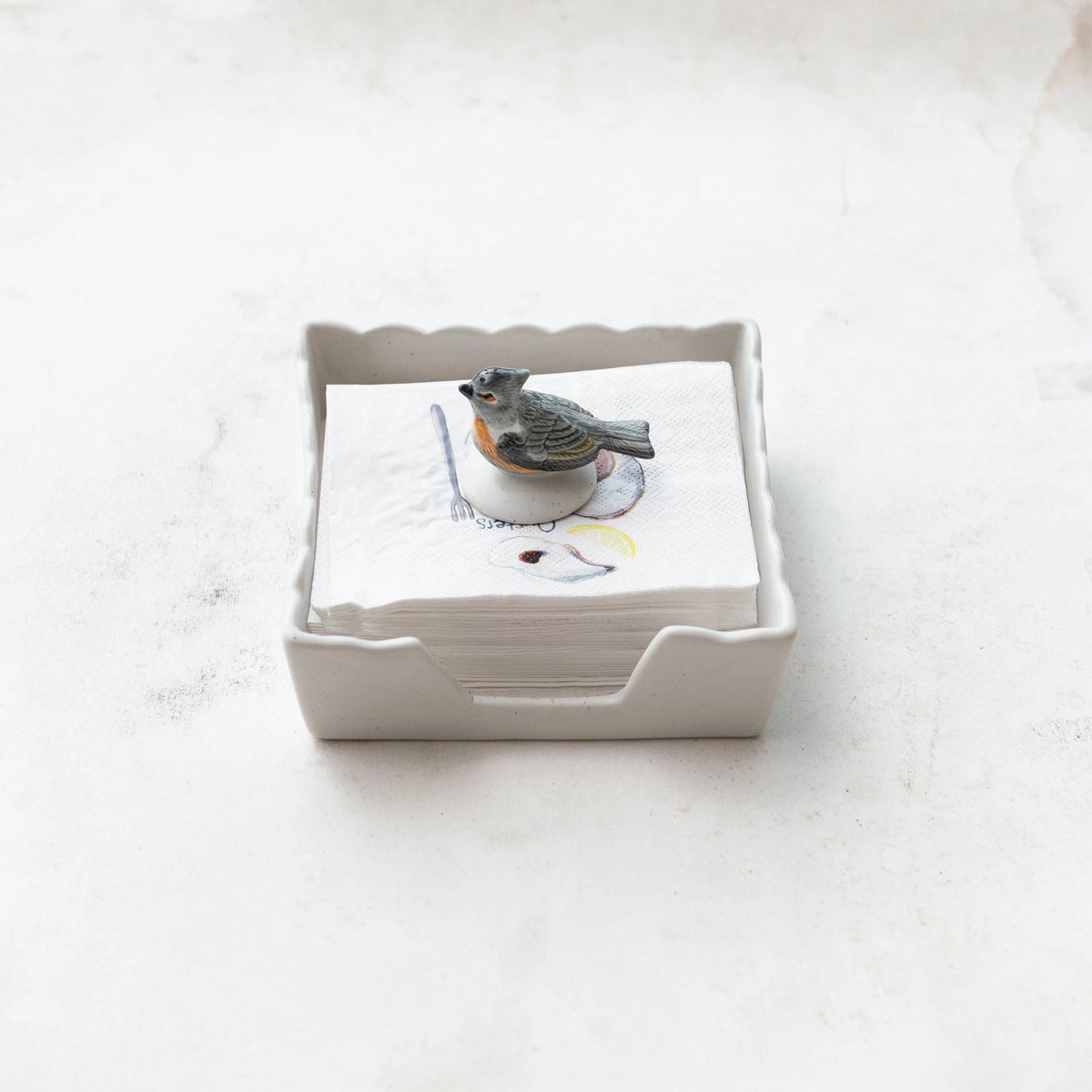 Stoneware Napkin Holder w/ Bird Shaped Weight