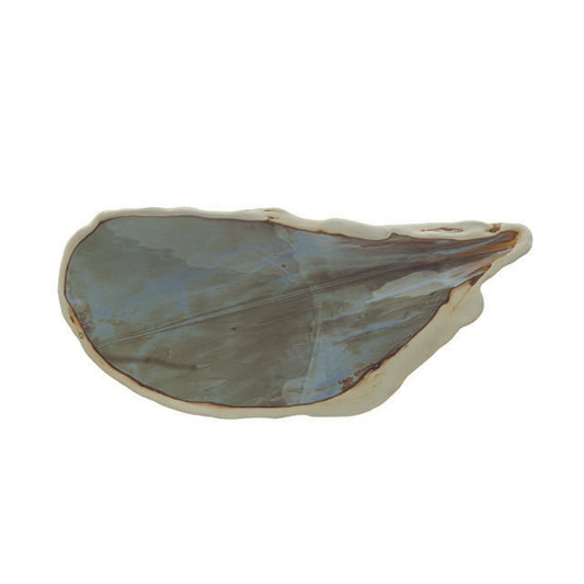Handmade Stoneware Oyster Shell Shaped Platter, Green (Each One Will Vary)
