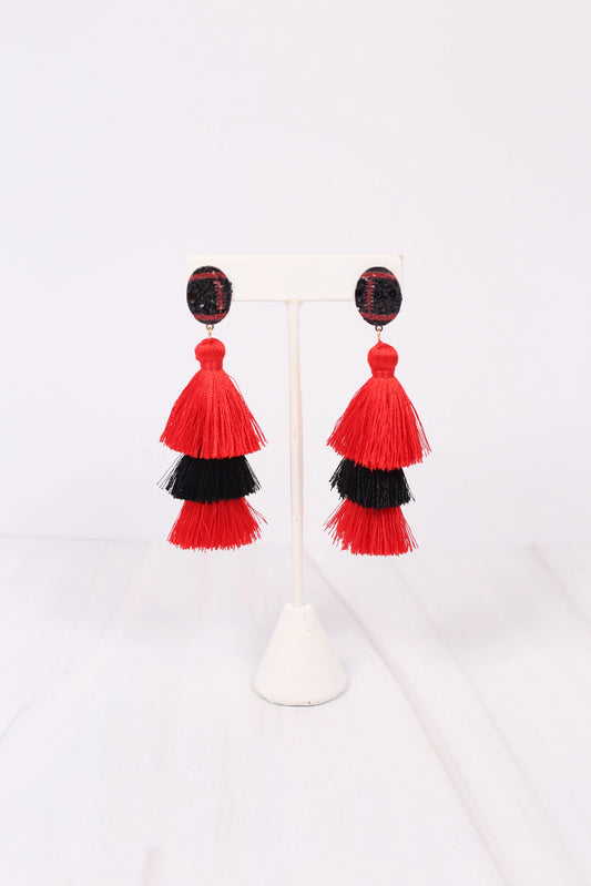 Huddle Up Tassle Earring RED BLACK