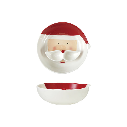 Hand-Painted Ceramic Santa Head Shaped Bowl & Mustache Dish with 2 Sections, Set of 2